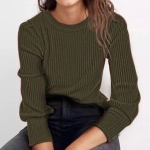 MADEWELL green olive Brushed Rib Pleat-Sleeve Top XL